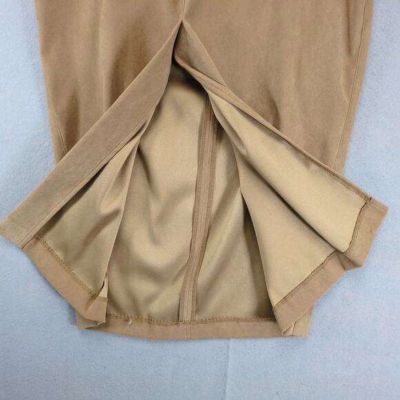 Liz Claiborne Sport Tan Faux Suede Pencil Midi Skirt Sz 12 31" W 15" Front Slit - Picture 6 of 10